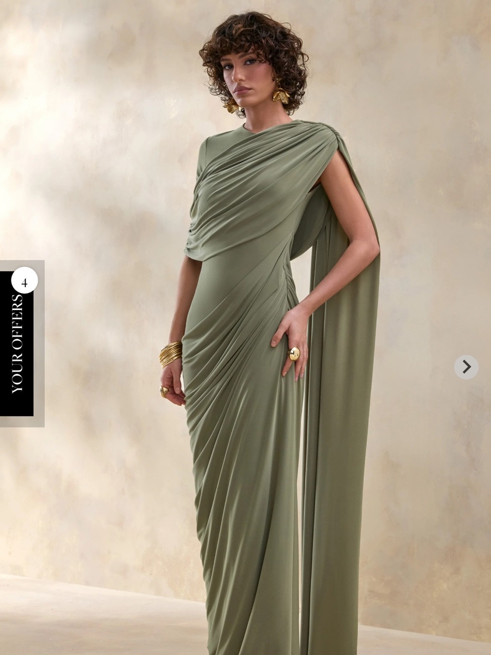 Club London Draped One-Shoulder Maxi Dress in Olive Green